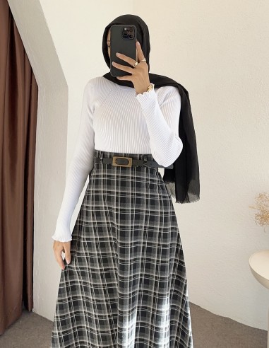 e238 ekose desen etek -Siyah