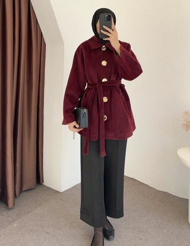 HK26095 gold düğmeli kaban - bordo