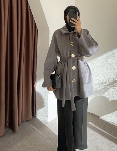 HK26095 Gold düğmeli kaban - füme