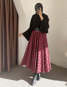 7177 ekose kloş etek- Bordo 2