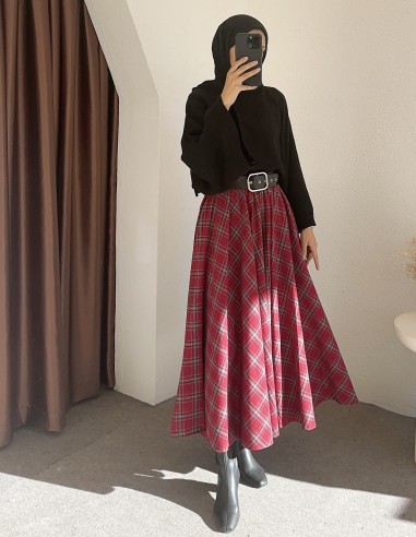 7177 ekose kloş etek- Bordo