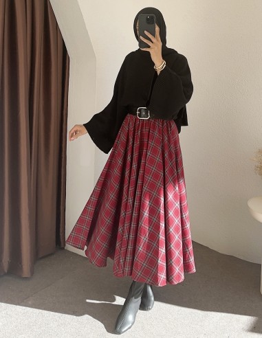 7177 ekose kloş etek- Bordo