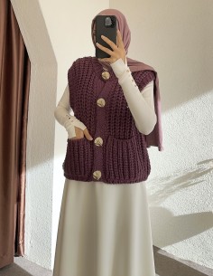 2395 örgülü yelek - Mor