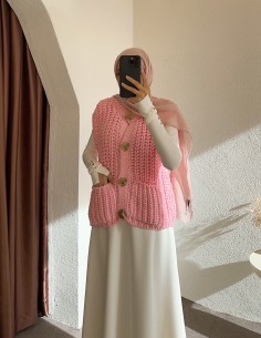 2395 örgülü yelek - Pembe