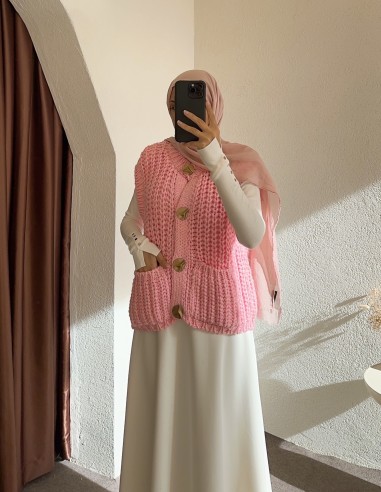 2395 örgülü yelek - Pembe