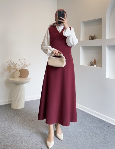 7042 çarpraz düğmeli yelek takım - Bordo