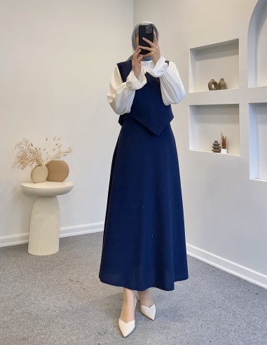 7042 çarpraz düğmeli yelek takım -...