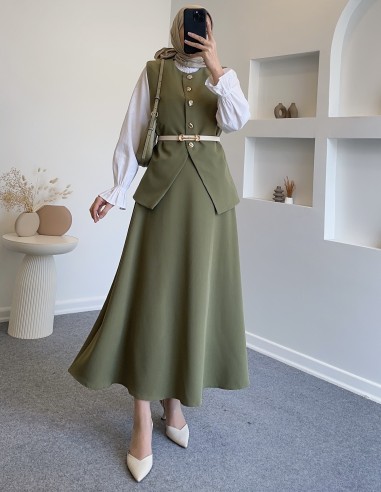 7041 sean düğmeli yelekli takım - Yeşil