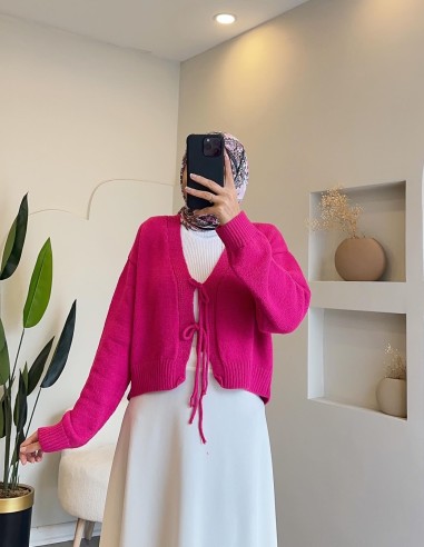 0989 fiyonk detaylı triko hırka - Pembe