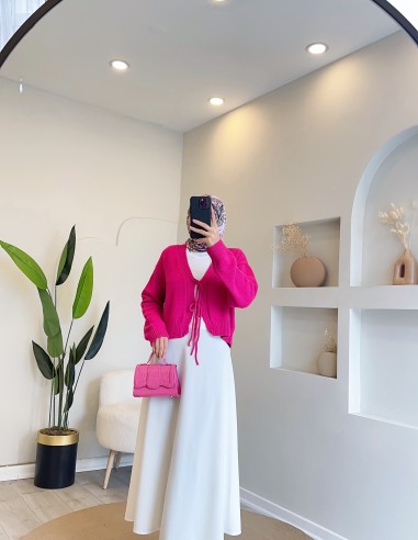 0989 fiyonk detaylı triko hırka - Pembe