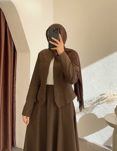 3171 kemerli süet takım - Kahverengi