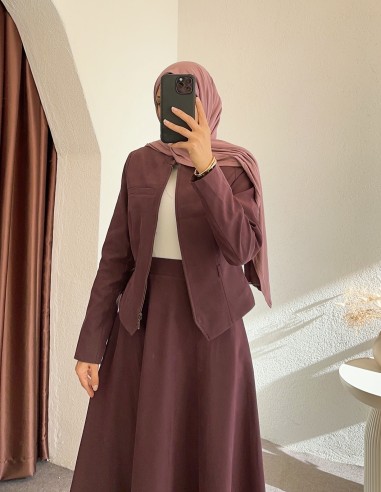 3171 kemerli süet takım -Mor