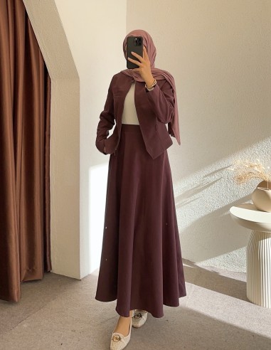 3171 kemerli süet takım -Mor