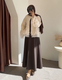 8898 püsküllü hırka - taş