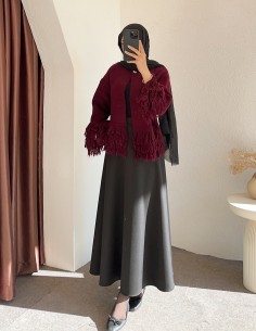 8898 püsküllü hırka - Bordo 2