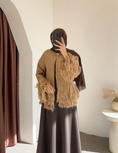 8898 püsküllü hırka - Camel