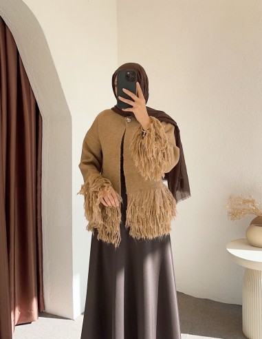 8898 püsküllü hırka - Camel