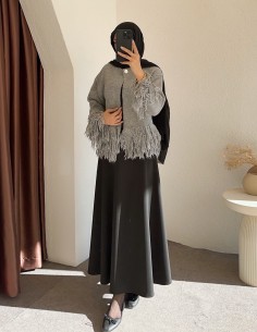 8898 püsküllü hırka - Gri 2