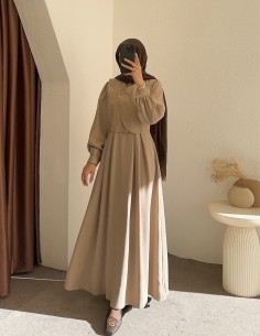 022 düğmeli elbise - bej