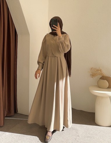 022 düğmeli elbise - bej