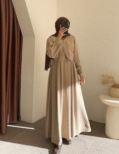 022 düğmeli elbise - bej 2