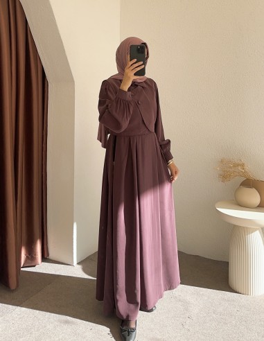 022 düğmeli elbise - mor