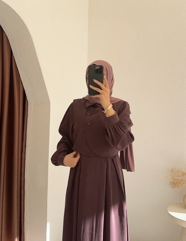 022 düğmeli elbise - mor