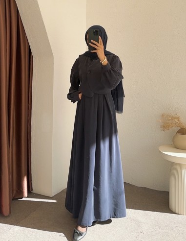 022 düğmeli elbise - Lacivert