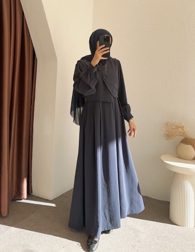 022 düğmeli elbise - Lacivert