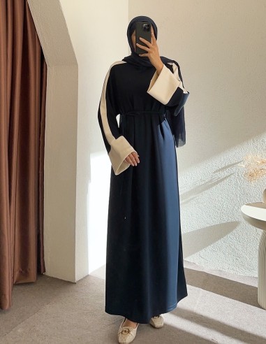 5265 kolu beyaz çizgili elbise -...