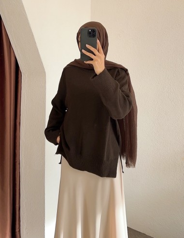 041 oversize kazak - Kahverengi