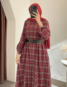 228 ekose elbise - bordo 2