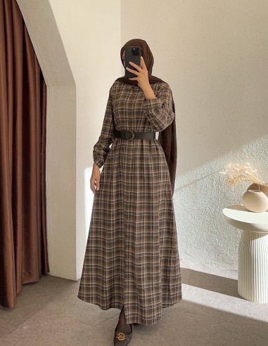 228 ekose elbise - Kahverengi