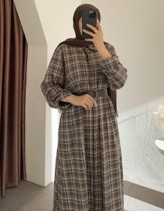 228 ekose elbise - Kahverengi 2