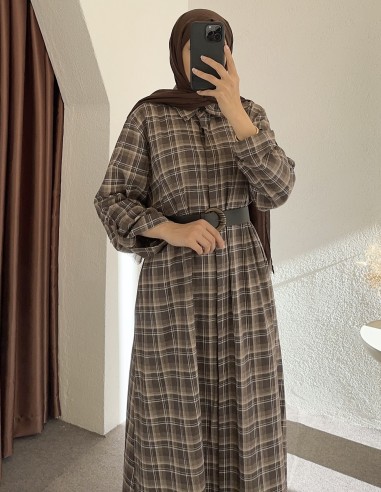 228 ekose elbise - Kahverengi