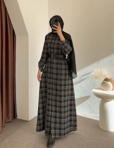 228 ekose elbise - Siyah