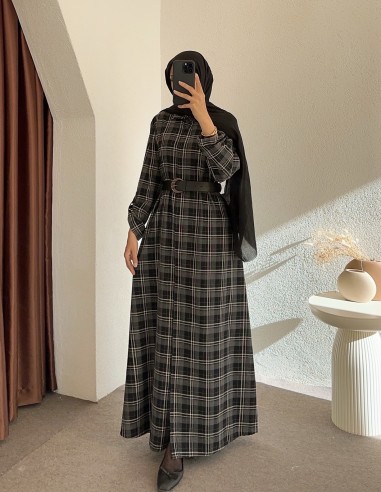 228 ekose elbise - Siyah