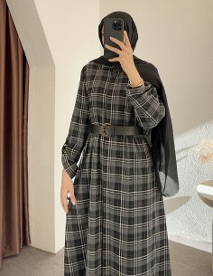 228 ekose elbise - Siyah 2