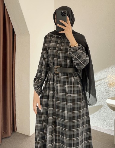 228 ekose elbise - Siyah