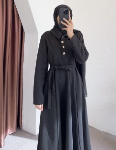 26079 gold düğme elbise- Siyah 2