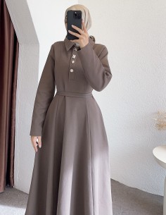 26079 gold düğme elbise- vizon 2