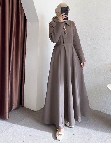 26079 gold düğme elbise- vizon