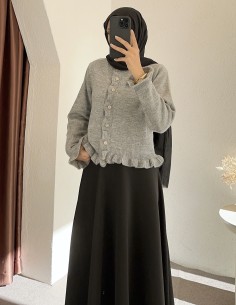 8759 fırfır hırka - Gri