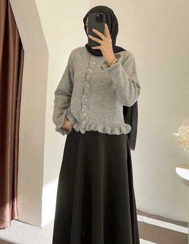 8759 fırfır hırka - Gri