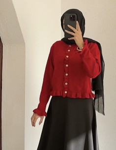 8759 fırfır hırka - kırmızı 2