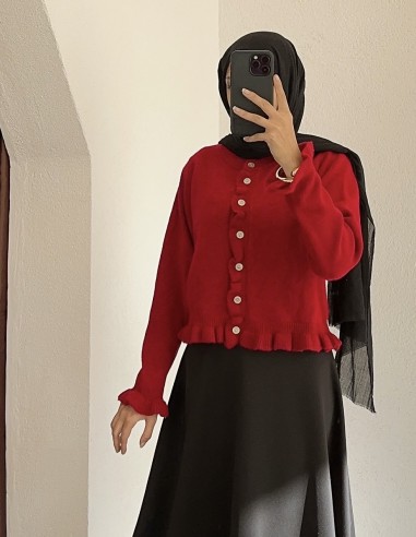 8759 fırfır hırka - kırmızı