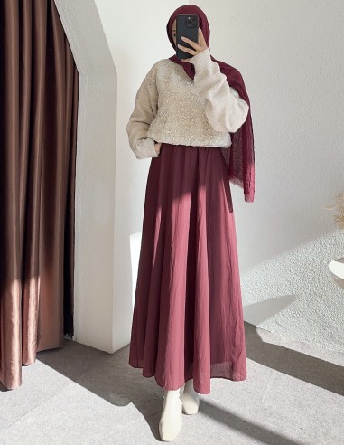 D29062 pamuklu etek- bordo