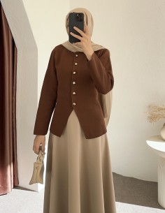 3164 düğmeli hırka - kiremit