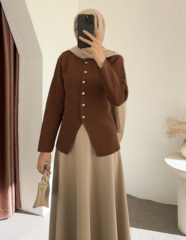 3164 düğmeli hırka - kiremit