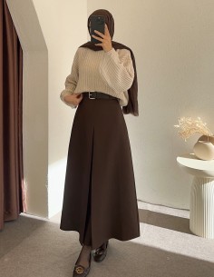 7058 viskon etek - kahverengi